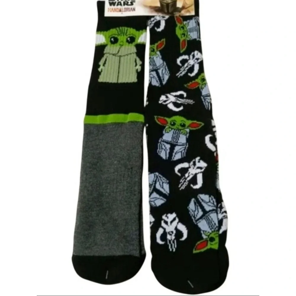Star Wars The Mandalorian Grogu Baby Yoda Crew Socks Black Green Men‎ New